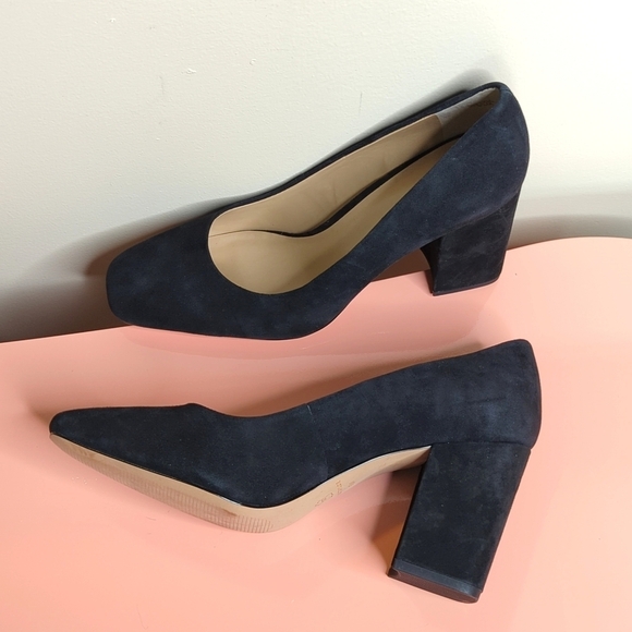 Ann Taylor Suede Leather Square Toe Block Heel Pumps Black Size 9.5 - Picture 10 of 11